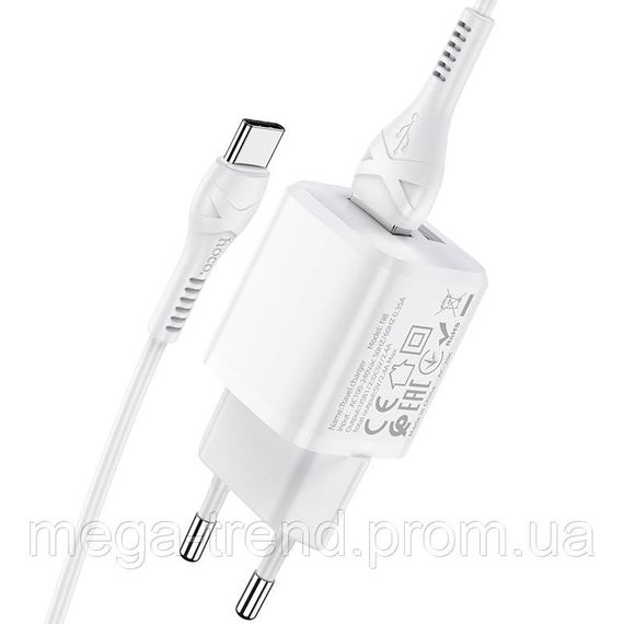 Адаптер мережевий Hoco Type-C Cable Briar dual Port charger set N8 |2USB, 2.4A| (Safety Certified) | Зображення 2