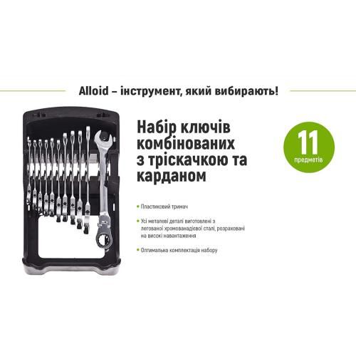 Набір ключів комбінованих тріскачковий та карданом 11 предметів , 8-19мм Alloid | Зображення 2