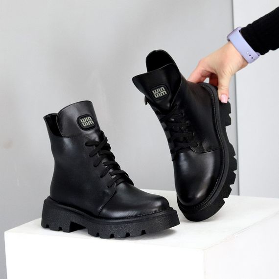 Крутые черные кожаные зимние ботинки натуральная кожа