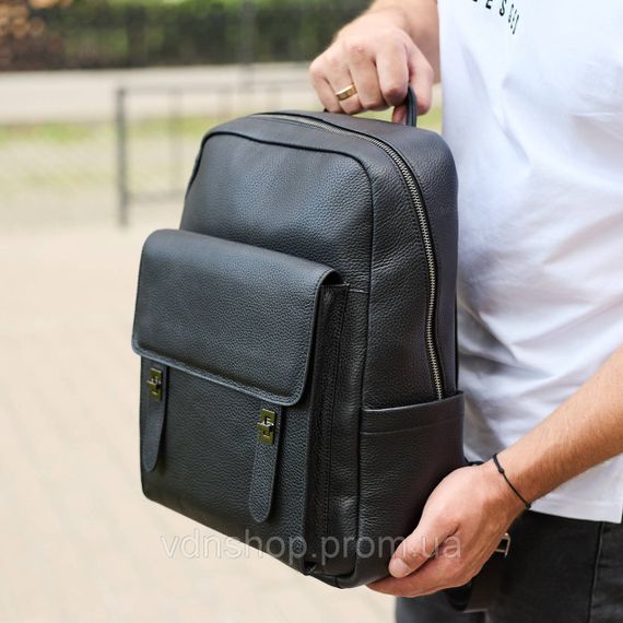 Стильный мужской кожаный рюкзак 40х30х17, практичный аксессуар для ноутбука и документов, черный | Зображення 5
