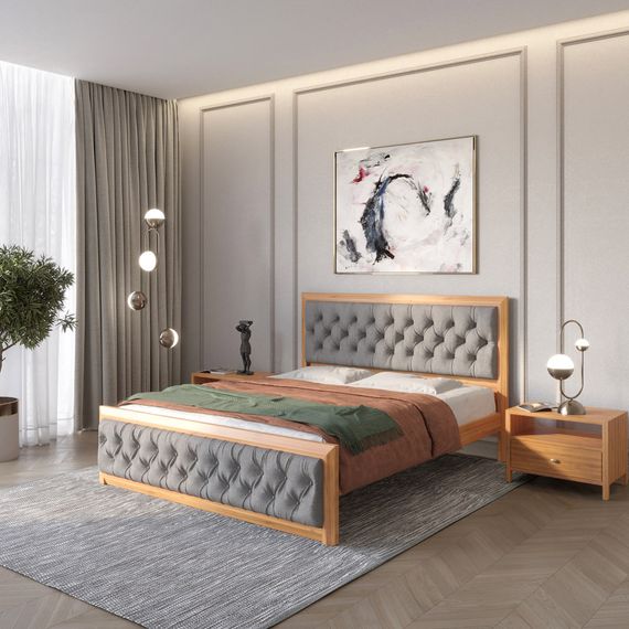 Односпальне дерев'яне ліжко Mebigrand Барселона Б3 Вільха/Аляска 93 (Сірий) 80х190 см (MBG-13692)