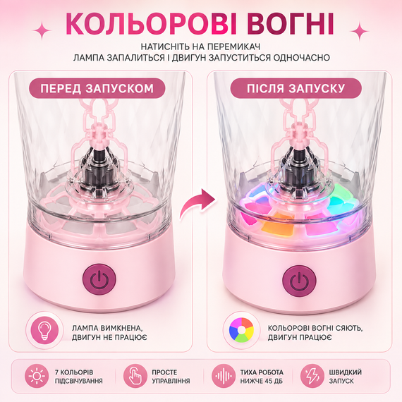 Электрический шейкер 650 мл — Розовый, аккумуляторный с LED-подсветкой и контейнером для смеси | Зображення 7