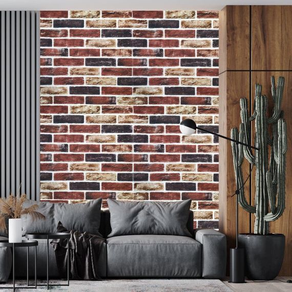 Самоклеюча 3D панель цегла клінкер бежевий 700х700х5мм (417) SW-00001183 | Зображення 4