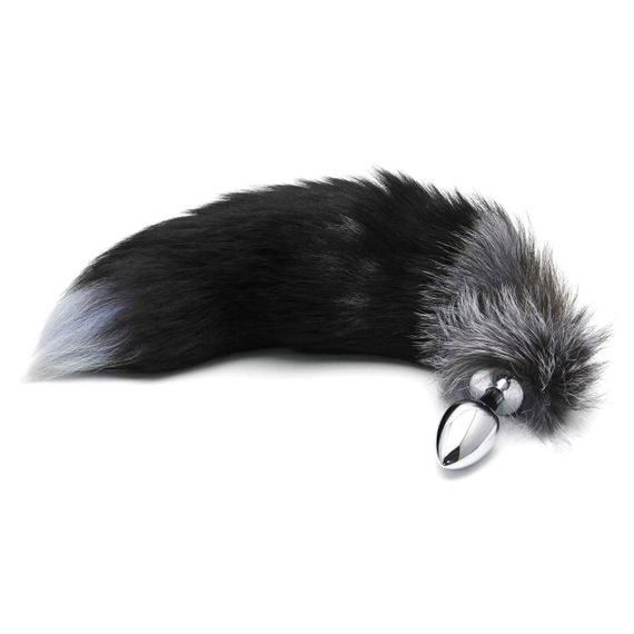 Металлическая анальная пробка Лисий хвост Alive Black And White Fox Tail M, диаметр 3,4 см | Зображення 1