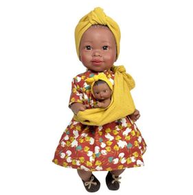 Испанская Виниловая Кукла Мулатка Нинес Maria с Малышом Девочка Африканка Без Волос в Коробке Nines d`Onil 45 см