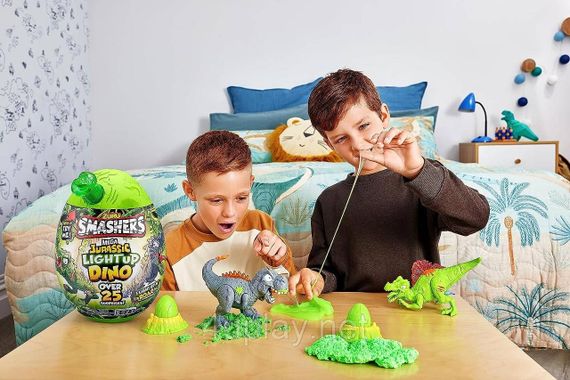 Іграшка Zuru Smashers MEGA Jurassic Light Up Dino Мега Яйце-сюрприз Ті-Рекс (сірий) світло, звук, 25 сюрпризів | Зображення 7