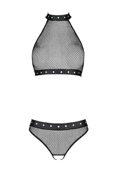 Білизна з відкритим доступом Passion MOONLIGHT SET L/XL black топ, стрінги Sex Aura | Зображення 3