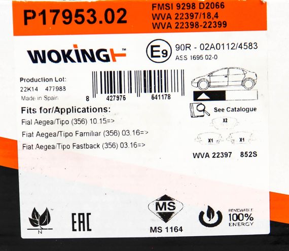 Колодки передні гальмівні Fiat Tipo 1.3-1.6 16-20, WOKING (P1795302) | Зображення 6