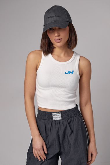 Женская майка в рубчик с вышивкой JH - молочный цвет, L (есть размеры) | Зображення 4