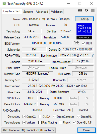 Дискретная видеокарта AMD Radeon Pro WX 7100, 8 GB GDDR5, 256-bit / 4x DisplayPort б/у | Зображення 5