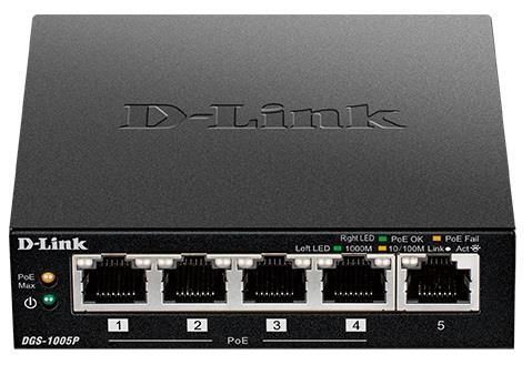 Коммутатор D-Link DGS-1005P 5xGE (4xPoE, 1xUplink), 60W (DGS-1005P)