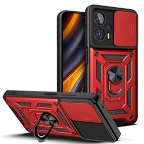 Ударостійкий чохол Camshield Serge Ring для Xiaomi Poco X4 GT TPU+PC, Шторка на камеру, Червоний