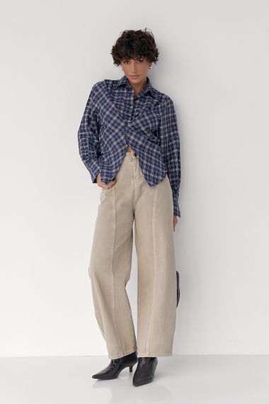 Сорочка в клітинку з акцентом на талію - синій цвет, S (є розміри) | Зображення 2