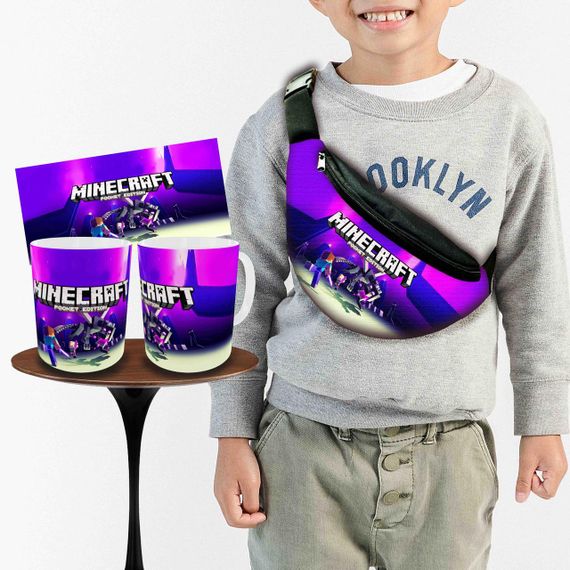 Набір: дитяча сумка-бананка+кружка Майнкрафт «Minecraft» 32х15см, бананка для хлопчика через плече на подарунок (00917)