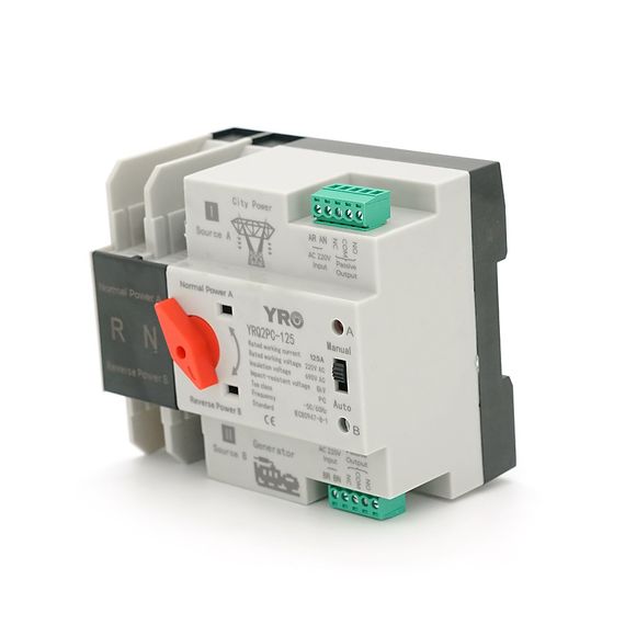 Автомат введення резерву (АВР) двополюсний YRQ2PC-125, 220V/125A на DIN-рейку для генераторів | Зображення 1
