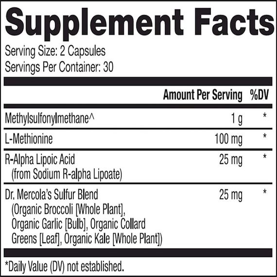 Препарат для суглобів та зв'зок Dr. Mercola MSM, Methylsulfonylmethane Sulfur Complex 60 Caps | Зображення 1