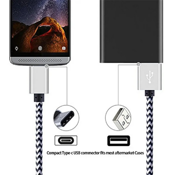 USB Type-C кабель 2.4 A швидке заряджання, нейлоновий для Android 1 метр | Зображення 3