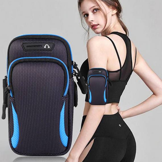 Чехол на руку Primo Sport универсальный спортивный для телефона до 6.5" - Black-Blue | Зображення 1