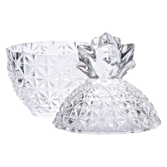 Цукерниця з кришкою Ø9 см ваза цукерниця кругла скляна прозора ананас HP-4-112 | Зображення 2