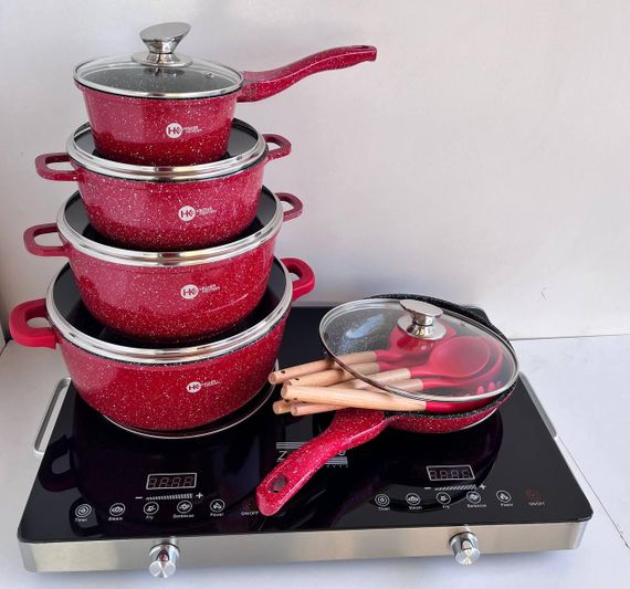 Набір посуду Higher Kitchen HK-305 17 предметів з кришками з гранітним покриттям | каструлі | ківш | сковорода | Зображення 1