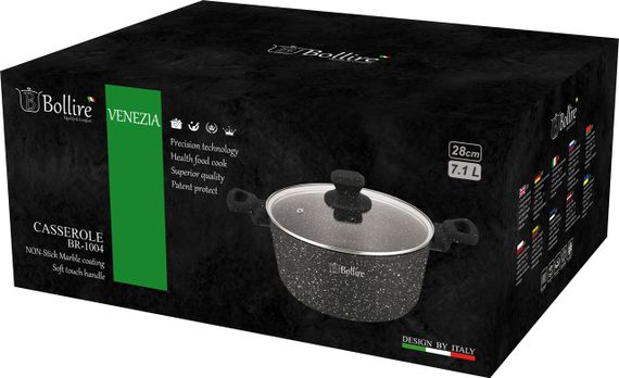 Кастрюля Bollire Venezia BR-1004, 7.1 л, 28 см, алюминиевая с крышкой и антипригарным покрытием | Зображення 1