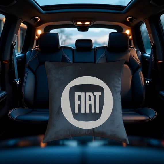 Авто Подушка c вышивкой логотипа марки фиат Fiat черный автомобилисту 03772