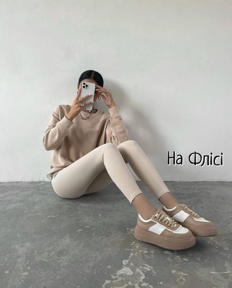 Женские теплые лосины в рубчик на флисе больших размеров BF865 цвет бежевый, размер 50/52 | Зображення 1