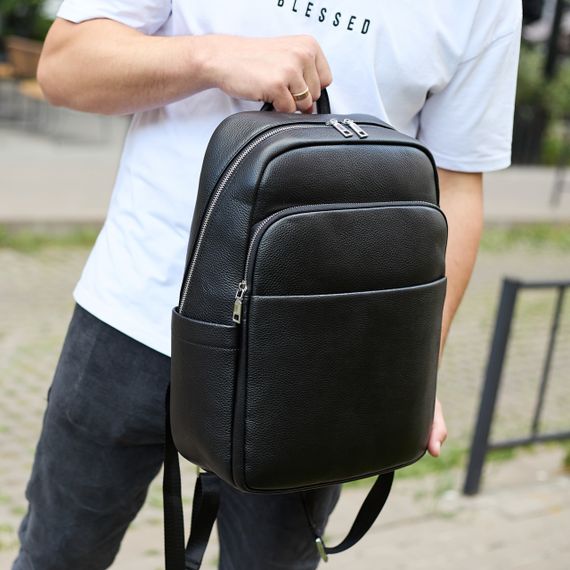 Шкіряний чоловічий рюкзак класичний чорний з натуральної шкіри якісний  Tiding Bag 78672 | Зображення 5