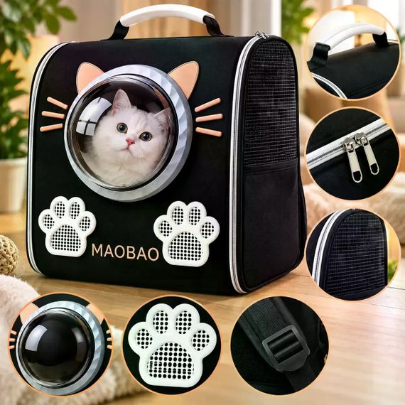 Рюкзак-переноска S-cat1 для котів 36×24×40 см чорний • Рюкзак для котів S-cat1 з прозорим вікном і вентиляцією 36×24×40 см | Зображення 4