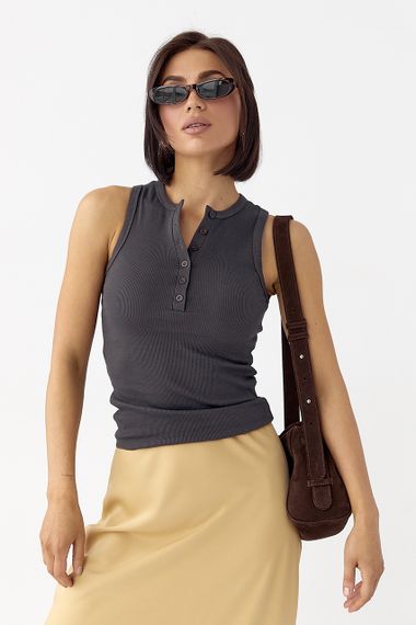 Майка в рубчик на ґудзиках - коричневий цвет, L (є розміри) | Зображення 3