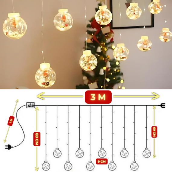 Гірлянда штора роса з кульками Niki Light гірлянда завіса 8 режимів 200 LED штора від мережі 3x0,8м Теплий білий | Зображення 4