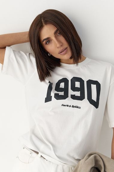 Футболка oversize з принтом 1990 - молочний цвет, ONE SIZE (є розміри) | Зображення 4