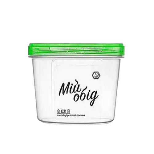 Контейнер для харчових продуктів 0,3л круглий прозорий/зелений Народний продукт