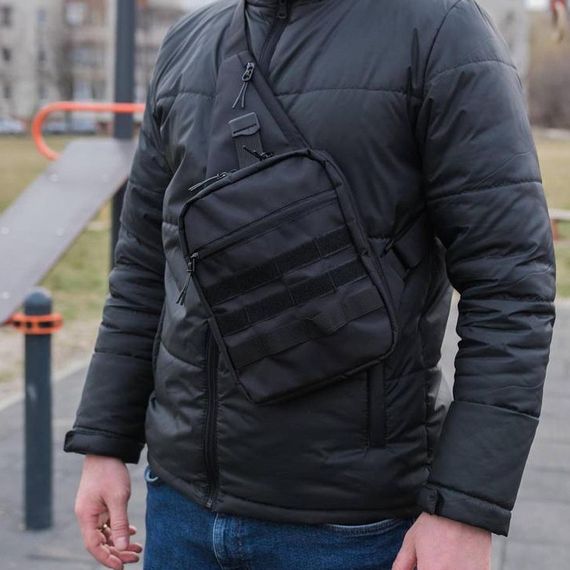 Чоловіча сумка-слінг тактична плечова, Чоловіча сумка чорна тканинна, Борсетка сумка GE-450 через плече | Зображення 8