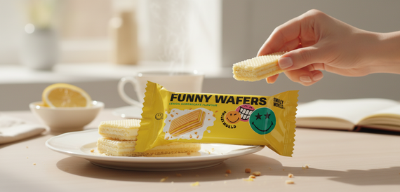 Вафлі з начинкою SmileyWorld FUNNY WAFERS з ароматом лимонного чизкейку 400г (214521)