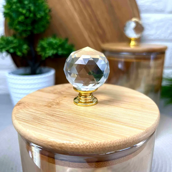Банка для хранения Smokey Shine Crystal GK-5552 1300 мл стекло с бамбуковой крышкой и декоративной ручкой Золотистый | Зображення 4