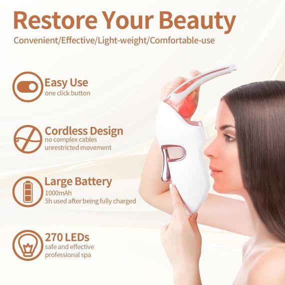 Беспроводная LED-маска для лица, 7 цветов, антивозрастной уход, омоложение, осветление кожи, 270 LED | Зображення 6