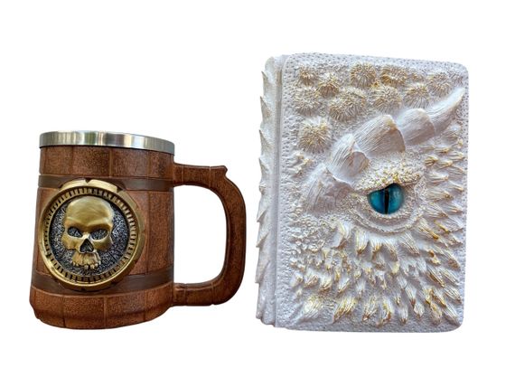 Подарунковий набір Кухоль 3D Череп Gold Rose та Блокнот 3D «Око Крижаного Хранителя»