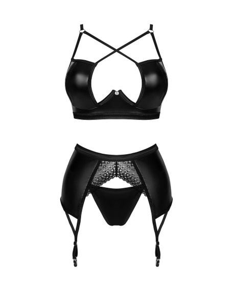 Комплект латексний з поясом для панчох Obsessive Norides 3-pcs set XS/S | Зображення 4