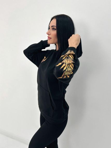 Женское весеннее худи с принтом колоски GF4195 цвет черный, размер 50/52 | Зображення 3