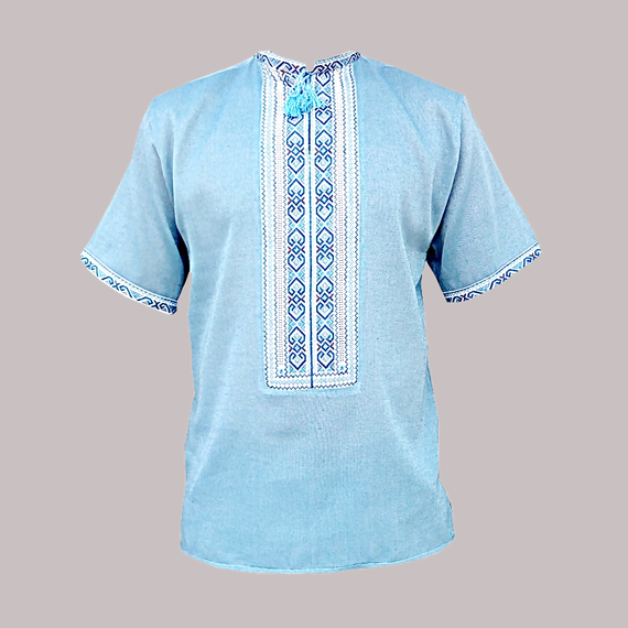 Рубашка Украинская вышиванка 1652 цвет голубой размер XL/XXL | Зображення 1