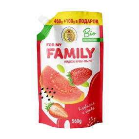 Крем-мило Очищувальна дія 560мл (дой-пак) Полуниця й гуава For my family