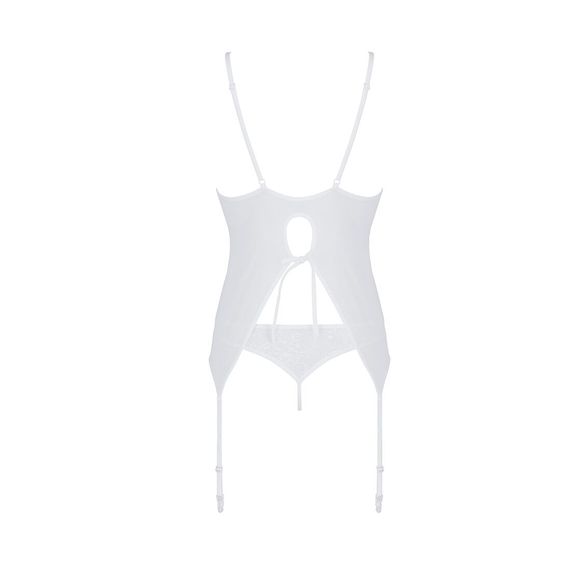 Корсет із пажами, трусики з ажурним декором та відкритим кроком Passion Ursula Corset white, S/M | Зображення 3