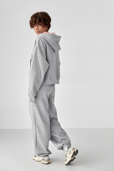 Теплий спортивний костюм з капюшоном із рожевим начосом - сірий цвет, M/L (є розміри) | Зображення 1