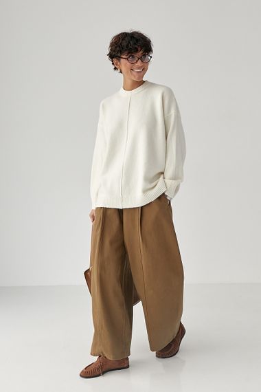 В'язана вільна кофта з декоративним швом - молочний цвет, ONE SIZE (є розміри) | Зображення 2