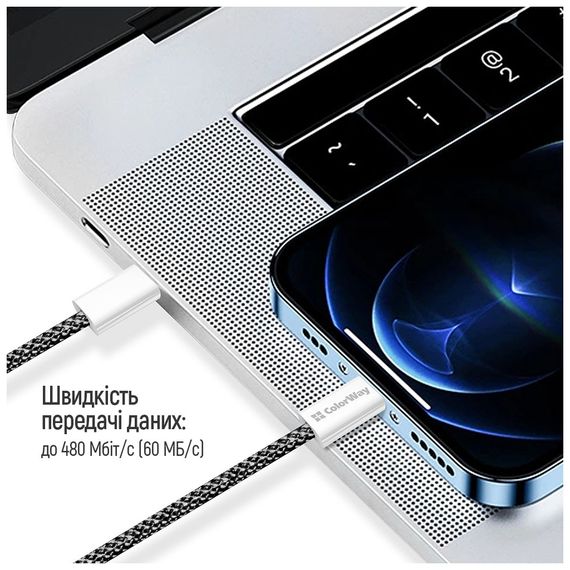 Дата кабель USB-C to USB-C 2.0m (braided cotton) (PD Fast Charging 60W) 3.0А black ColorWay (CW-CBPDCC068-BK) | Зображення 9