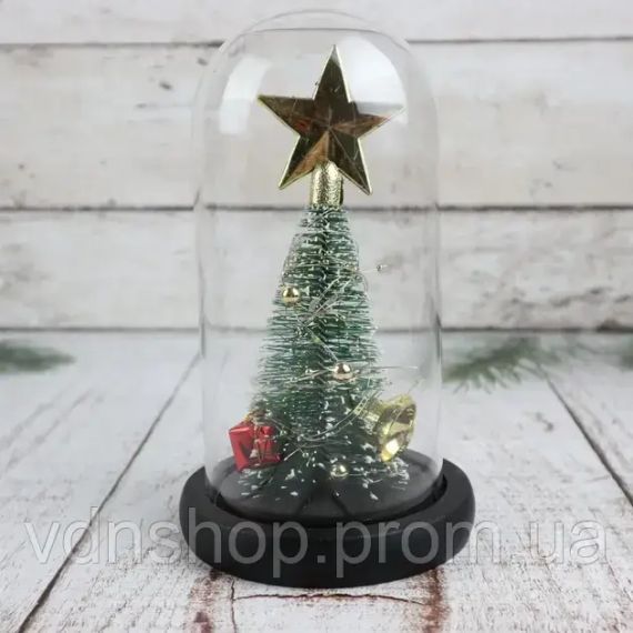 Нічник новорічна ялинка у скляній колбі gold star
