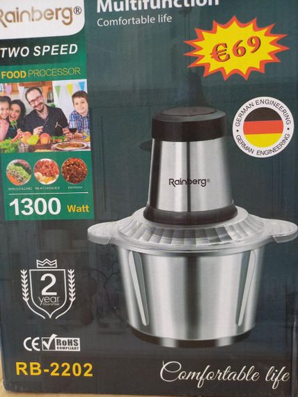 Подрібнювач чаша 2 л 4 леза з неіржавкої сталі Rainberg RB-2202 1300 Watt | Зображення 6