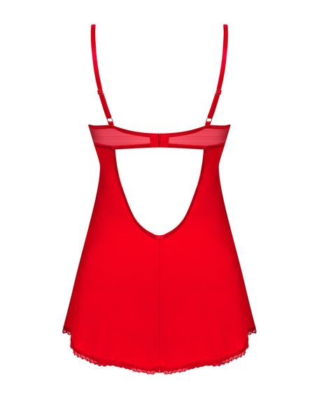 Пеньюар Obsessive Ingridia chemise & thong XL/2XL, червоний, сорочка, стрінги | Зображення 3