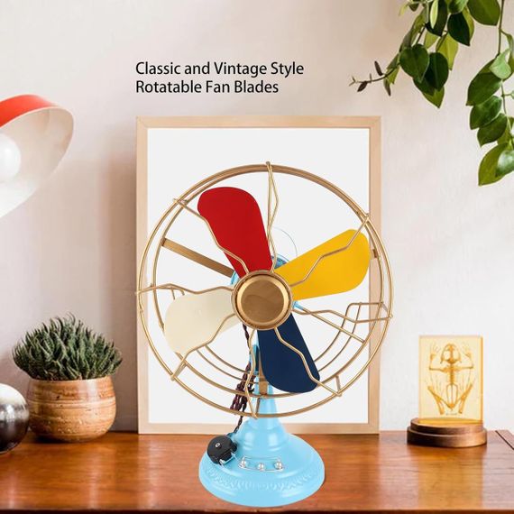 Винтажный настольный вентилятор антикварный цветной металлический, стильный старинный ретро декор для дома | Зображення 8